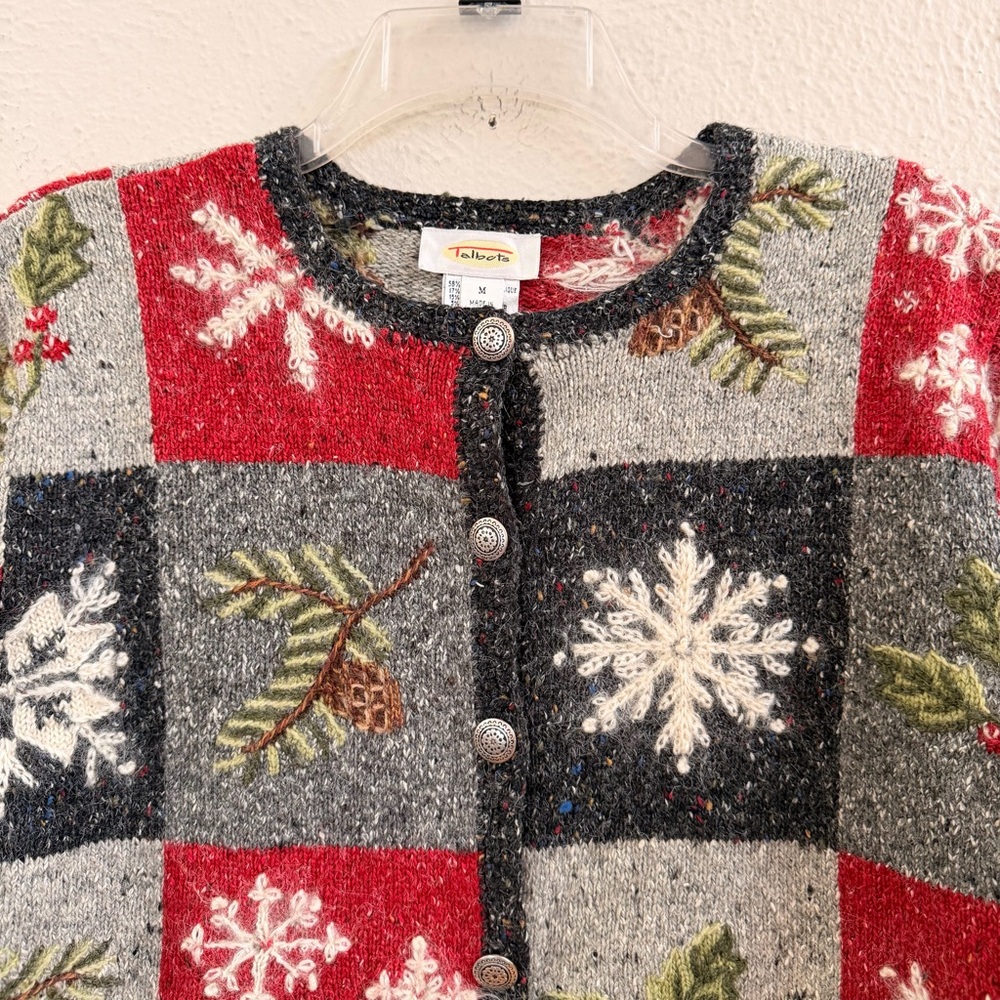 Talbots patchwork snowflake wool blend cardigan - image 2